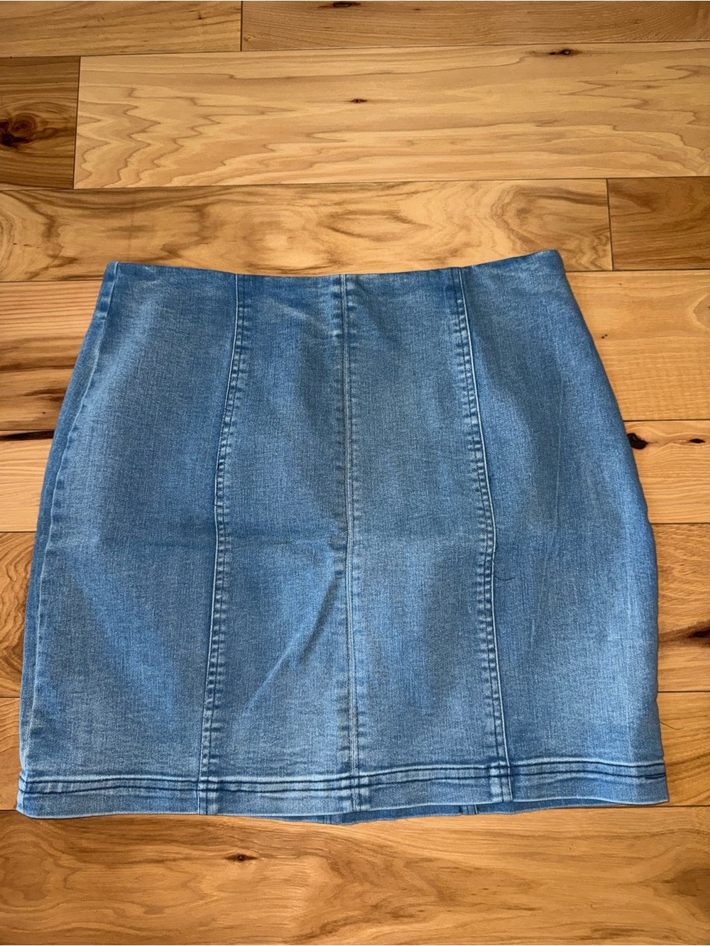 Tobi Light Blue Panel-Seamed Denim Mini Skirt
